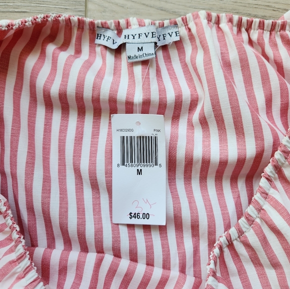 Hyfve Pink Striped Shirt Womens Medium Layered Bell Sleeve Off The Shoulder Top - Picture 5 of 9
